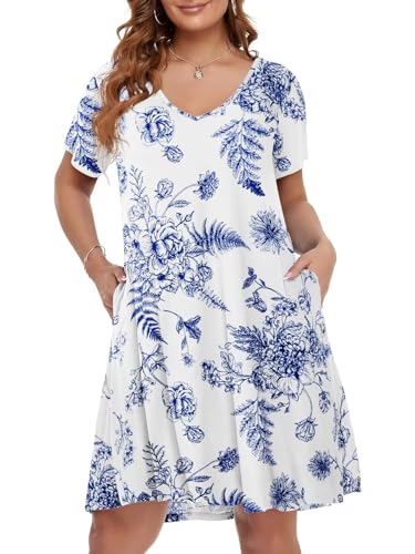 Image of BELAROI Women Casual Summer Dresses Loose Tshirt Beach Sundress V Neck Plus Size Swing Tunic Pockets