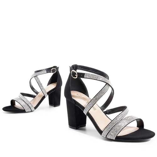 Image of DREAM PAIRS Women's Block Chunky Heels Sandals Open Toe Ankle Strappy Comfortable Dressy Sandals for Bridal Wedding Prom Party with Adjustable Cross Strap