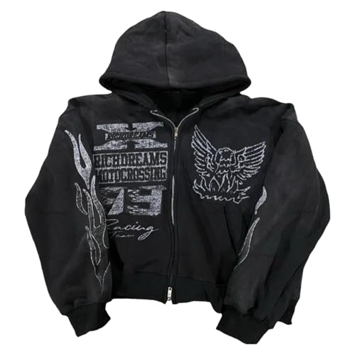 Amazon.com: OANTGM Zip Up Hoodie Grunge Jackets Streetwear