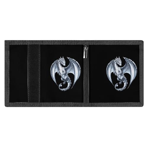 Silver Dragon Trifold Wallet for Men Women Portable Slim Purse Zip Closure Pocket Wallet4