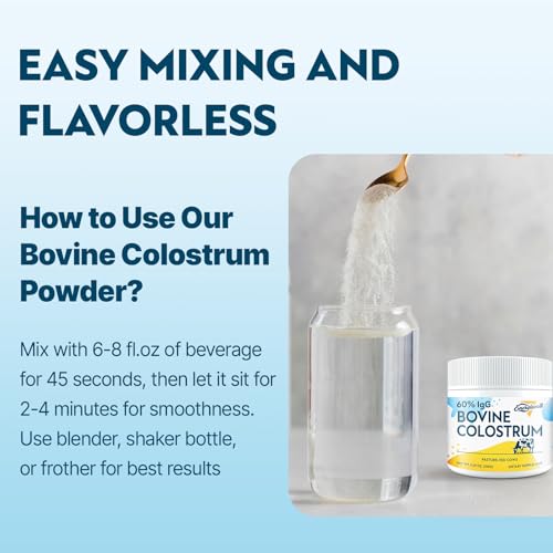 Image of Energievoll Bovine Colostrum Supplement Powder - 60% IgG 3000 mg for Gut, Hair Growth, Beauty, and Immune, Easy to Mix, Unflavored (50 Servings)