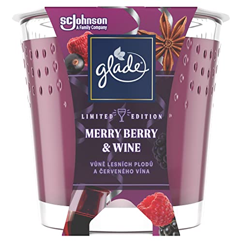 Glade Candle Duftkerze Merry Berry & Wein, mit Weinduft und Beeren, 129g