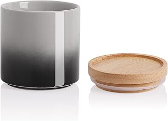 Sweejar Ceramic Food Storage Jar, Stackable Kitchen Canisters, Containers with Airtight Seal Wooden Lid for Serving Ground Coffee, Tea, Sugar, Salt and More - 16 Fl Oz (Gradient Gray)