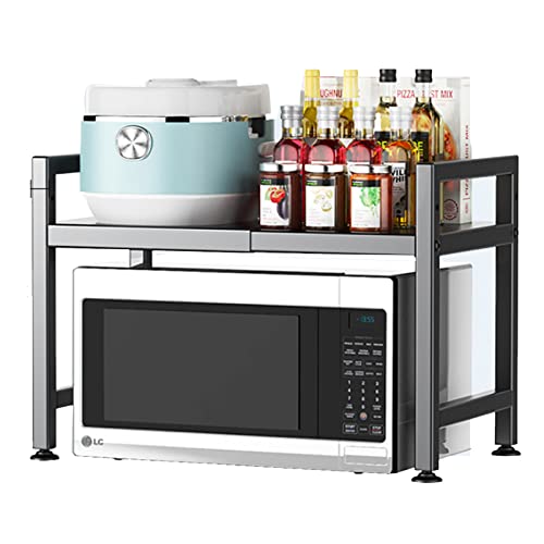 Support micro-ondes extensible en metal noir pour organisation cuisine - 2