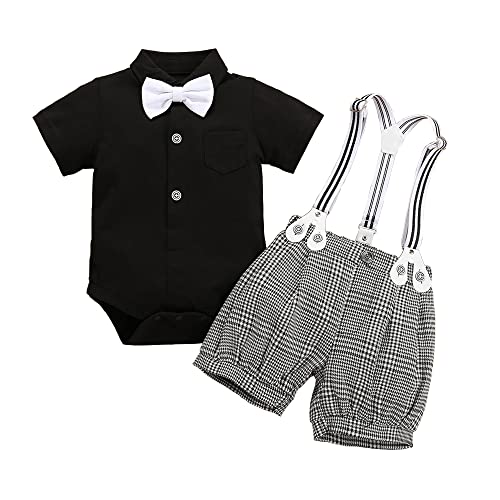 Image of Baby Toddler Boy Formal Gentleman Suits,Dress Short Shirt With Bowtie+Suspender Pants Dressy Outfit