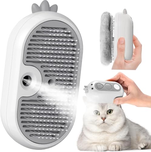 Fliti Cat Steam Brush with Release Button Rechargeable Pet Steam Brush for Long Short Hair Cats Dogs Rabbits Self Cleaning Slicker Steamy Cat Comb With Water Tank for Pet Shedding Grooming