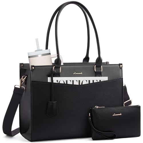 Image of LOVEVOOK Laptop Bag for Women, 2-in-1 Tote Purse with Clutch & Cup Holder, Waterproof Briefcase for Work Travel