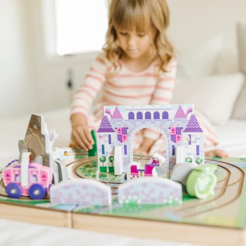 Image of Melissa & Doug 19-Piece Wooden Take-Along Tabletop Kingdom - Carriage, Horse, Unicorn, Dragon, More