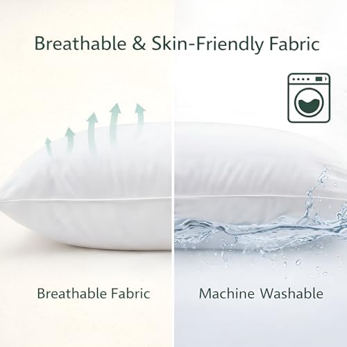 Image of DALUCI Microfiber Sleeping Pillows Set of 4 - Soft Adjustable Bed Pillow 16 x 24 Inches (41 x 61 cm) Standard Size for Back, Side & Stomach Sleepers | Breathable & Washable White Pillows