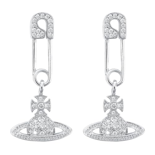 Saturn Earrings Statement Rhinestone Silver Space Dangle Earring for Women Men Pin Y2K Gothic Punk Stud Earth Drop Earrings Lover Couple Jewelry Valentine Christmas Gift