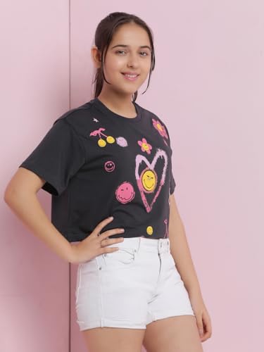 Image of Li'l Tomatoes Girls Crop T-Shirt | 100% Cotton | Graphic Printed Summer Top | Soft & Breathable Casual Wear | 7-16 Years