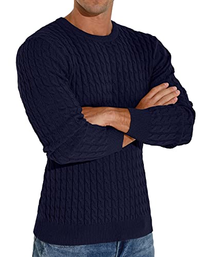 Askdeer Men's Pullover Sweater Crewneck Classic Soft Knitted Sweaters With Ribbing Edge Navy Blue #TOP2