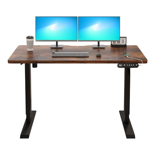 BilBil デスク 昇降式 電動昇降式机 100CM×60CM 昇降デスク パソコンラック スタンディングデスク オフィスワークテーブル 高さ調節可能 メモリー機能付き USB充電ポート付き 高さ 69-115CM (brown, 100cm*60cm)