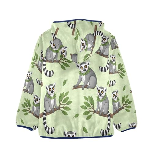 Cute Lemur Pattern on Green Toddler Fleece Jacket Girl Boys Hooded Fleece Jacket Coat Warm Outwear Zip-up 3-10T2