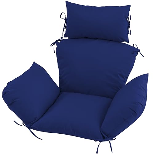 Honorbox Outdoor Egg Chair Cushion with 8 Securing Straps Water-Repellent & Fade-Resistant Removable Cover Replacement Cushion for Most Single Hanging Swing Egg Chairs Navy