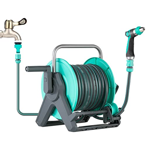 Carretilla portamangueras para jardín Exterior, montada en la Pared, portátil, para Suelo, con Organizador y guía para tuberías de Agua, para Lavado de Coches (Carretilla portamang