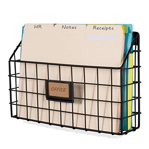 Wall35 Rivista File Holder Home Office Desk Organizer, Wall Mounted Wide Chicken Wire Mail Organizer And Magazine Holder, Metal, Black #TOP2
