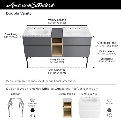 American Standard 8725024.020 Studio S 24 In. Double-Drawer Bathroom Vanity, White #TOP1
