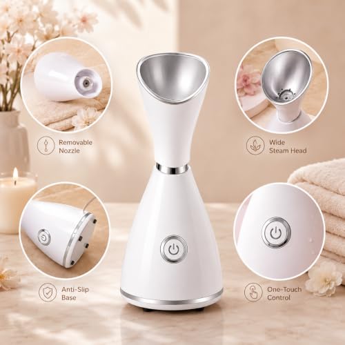 Image of Ionic Facial Steamer for Deep Face Cleaning & Pore Care | Warm Mist Face Spa for Home Use | Facial Moisturizer & Humidifier | Face Steamer with Blackhead Remover Kit & Soft Hair Band