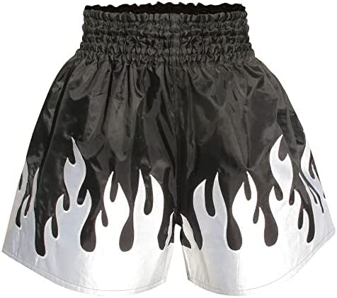 Thai Boxing Shorts Kick Boxing Shorts Heavey Duty Silk Satin Black/red Muay Thai MMA UFC (Large (34"-36") Waist)