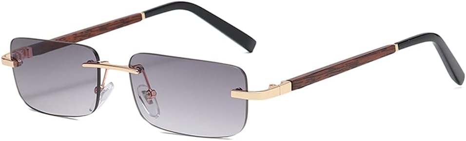 Rimless Rectangle Sunglasses - Square Vintage Tinted Glasses Unisex Transparent Small Retro Sunglasses for Women Men