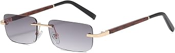 Long Keeper Rimless Rectangle Sunglasses - Square Vintage Tinted Glasses Unisex Transparent Small Retro Sunglasses for Women Men