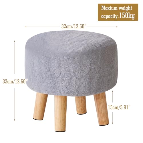 Miniatura 3 de Ymyny Otomano Pequeño Redondo, Taburete De Madera Y Sofá, Reposapiés Para Salón, 32 32 32cm, Gris Hbd035g