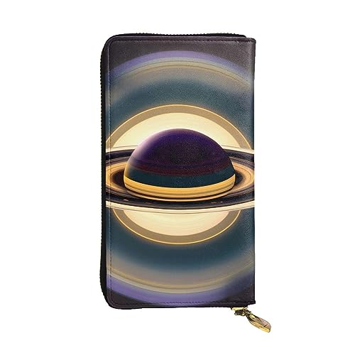 Portefeuille long en cuir résistant noir Saturne fini les sacs en désordre