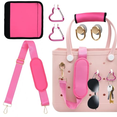 Image of LBU Strap for Bogg Bag Accessories with Neoprene Handle Wrap, Detachable Shoulder Pad, 2Pcs Key Holders Adjustable Crossbody Shoulder Strap Wrap for XL /Medium /Small Rubber Tote Beach Bog Bags
