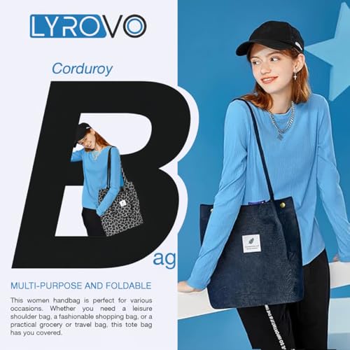 Image of Lyrovo Women Corduroy Shoulder Tote Bag for Work Beach Travel and Shopping Grocery