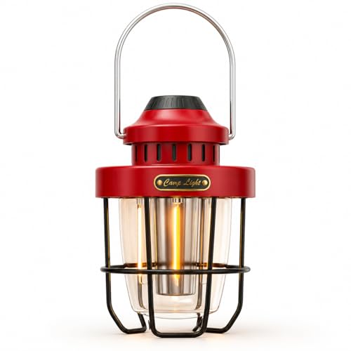 HOMY Vintage Camping Lantern Premium Metal LED Rechargeable Dimmable Warm Light for Glamping, Patio, Home Decor Retro Portable Tent Lamp
