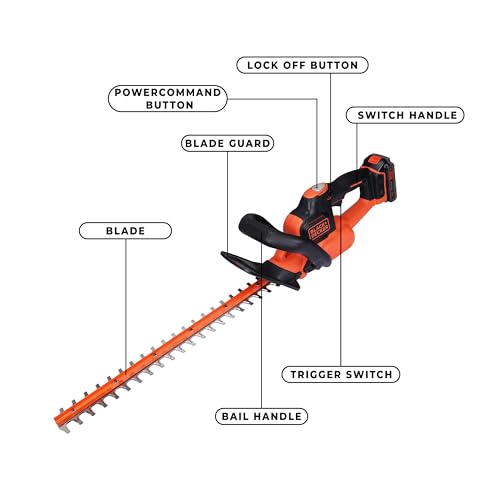 Image of BLACK+DECKER GTC18502PCF Cordless Hedge Trimmer with 18V Li-ion Battery & Charger | Cutting Width 50 cm | POWERCOMMAND Button for Extra Boost | Suitable for Home Gardens,1 Year Warranty