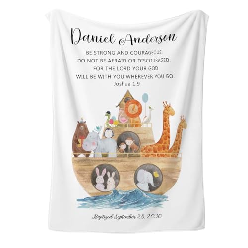 Personalized Noah’S Ark Baptism Blanket for Baby Boy Or Girl,