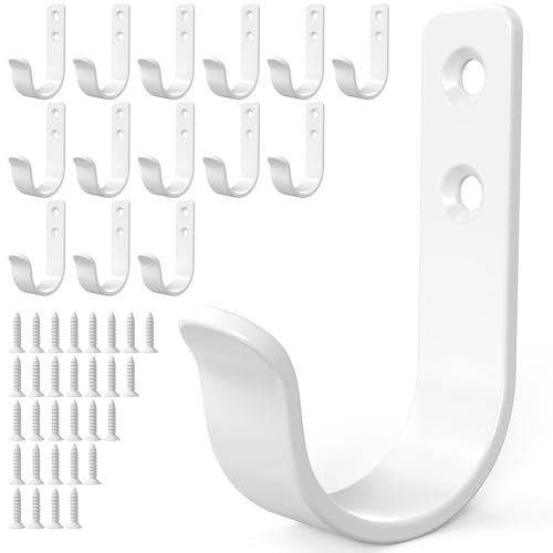 PRIGVOT 15-Pack White Metal Wall Hooks, Heavy Duty Screw-in Coat