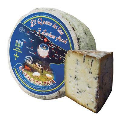 Queso Azul de Pria Tres Leches - Delicioso queso azul elaborado con leche de vaca a la que se le añaden crema de leche de oveja y crema de leche de cabra (Cuarto Queso 800 gramos)