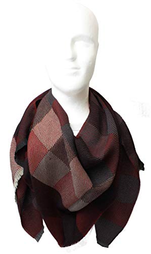 Écharpe femme et homme en laine rouge motif check et chevrons d'hiver 190x50 - 2