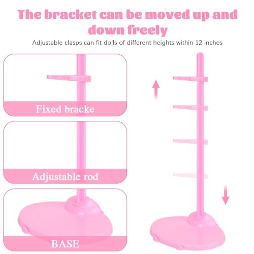 Image of Doll Stands, Doll Stands Display Holder with Adjustable Waist Clip, Pink Support Stand for 11 to 13 Inch Dolls Action Figure Stand Dolls Accessories (10pc)