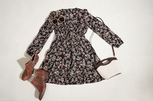 Image of CUPSHE Women Floral Ruffle Summer Dress Surplice V Neck Long Peasant Sleeve Elastic Waist Flowy Casual Holiday Mini Dress