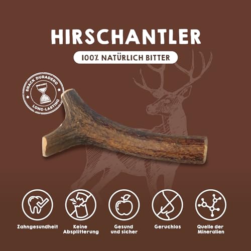 MAIKAI Packung 2 Hirschgeweih für Hunde Größe L – Natürlicher Kauknochen + Widerstandsfähig – Ideal für Mittlere Hunderassen bis 30 kg – Langlebiges Hundespielzeug