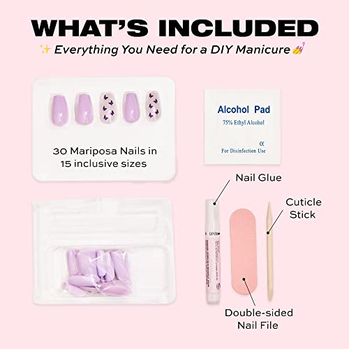 Glamnetic Glossy Short Coffin Nails With Salon Uv Finish, Mariposa Reusable Opaque Press On Nails In 12 Sizes - 30 Nail Kit With Glue #TOP4