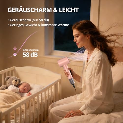 CrazyMar Föhn mit Diffusor,Föhn mit 180.000 U/min Bürstenlosem Motor – 5X Schnelleres Föhnen, Leicht & Kompakt Reisefön,Lockenföhn mit 4 Temperatureinstellungen,Überhitzungsschutz,Geräuscharm 6