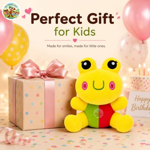 Image of Froggie Plush Soft Toy 22 CM for Kids | Ultra Soft Stuffed Frog Teddy | Cute Plush Animal Doll for Boys & Girls | Skin Friendly, Hugging Toy | Birthday Gift, Nursery Room Decor