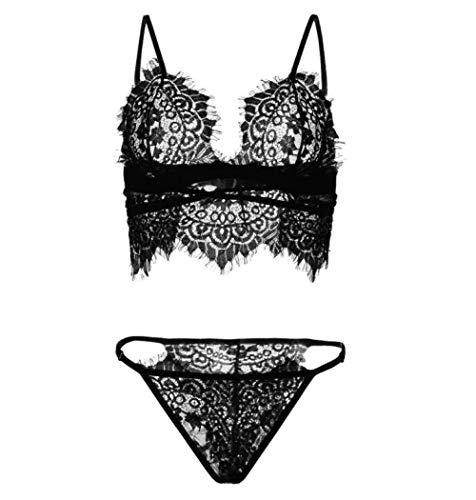 Nuisette et lingerie sexy noire avec soutien-gorge et G-string assorti pour femme