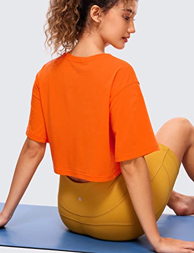 Image of CRZ YOGA Pima Cotton High Neck Crop T-Shirt | Workout, Naturally Soft, Loose Fit, Short Sleeve Tops for Women