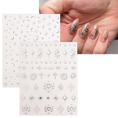JMEOWIO 9 Sheets Silver Moon Star Butterfly Nail Art Stickers Decals Self-Adhesive Nail Supplies Design Decoration Accessories - Image 4