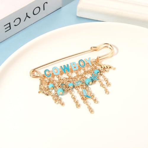 Image of Western Cowboy Safety Pins Brooches Rodeo Boot Hat Horse Horseshoe Beads Charms Pins West Country Concert Party Brooch Jewelry for Skirts Sweater Scarf Lapel Hat Accessories