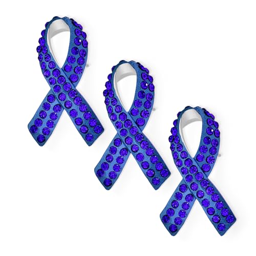 Image of SET OF 3-Blue Ribbon Prostate Cancer Survivor Crystal Brooch Pin - Silver Plated Accent - Symbolic Support Jewelry for Men