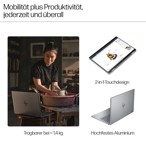 HP Envy x360 2-in-1 Convertible Laptop | AMD Ryzen 5 8640HS | KI optimiert | 14 2.8K OLED Touch Display | 16GB RAM | 512GB SSD | ‎AMD Radeon Graphics | QWERTZ | Copilot Key | Windows 11 Home | Silber