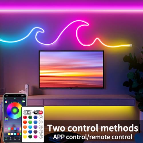 Image of segrass 16.4FT Neon Rope Light,Flexible Led Rope Lights Control with App /Remote,Multiple Mode Rope Lights,IP65 Outdoor RGB Led Neon Lights Waterproof,Music Sync Gaming Led Neon Light Strip for Bedroom