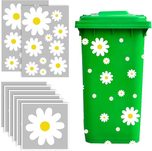 Pegatinas para cubos de basura, 16 hojas, pegatinas para cubos de basura, flores, pegatinas impermeables para contenedores de basura, frigorífico, casa, decoración de pared